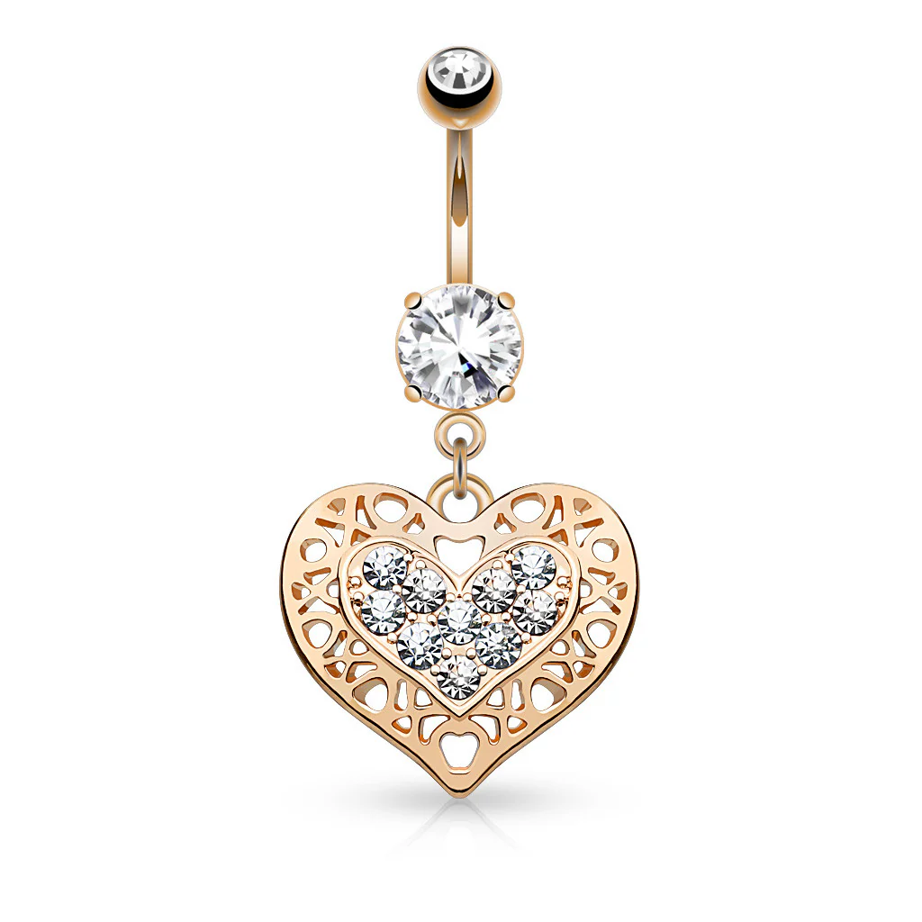 Tribal Heart Filigree Dangle Surgical Steel Belly Button Navel Rings - Image 4