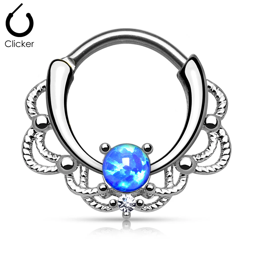 Tribal Lacey Opal Surgical Steel Septum Clicker Nose Ring - Image 2