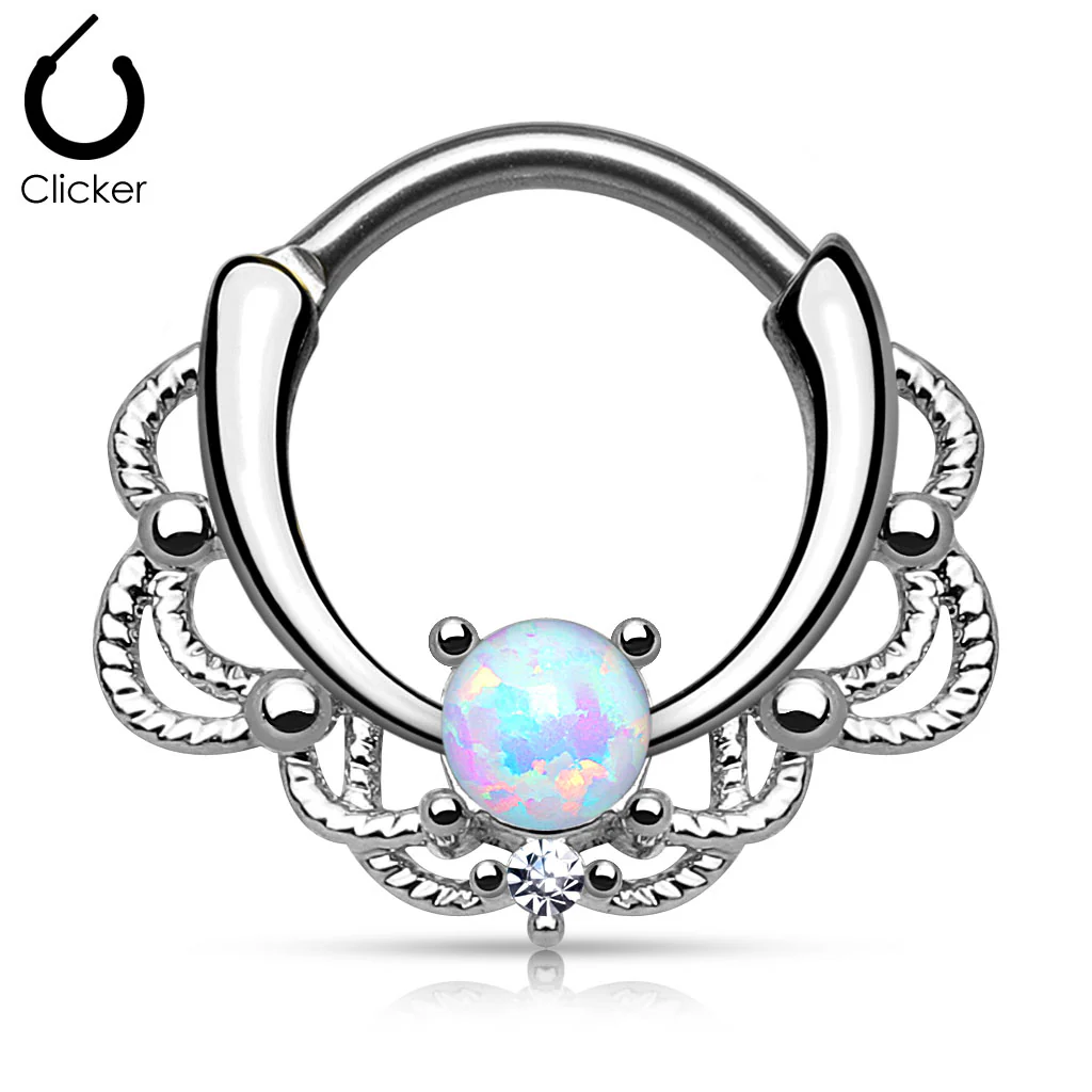 Tribal Lacey Opal Surgical Steel Septum Clicker Nose Ring - Image 3