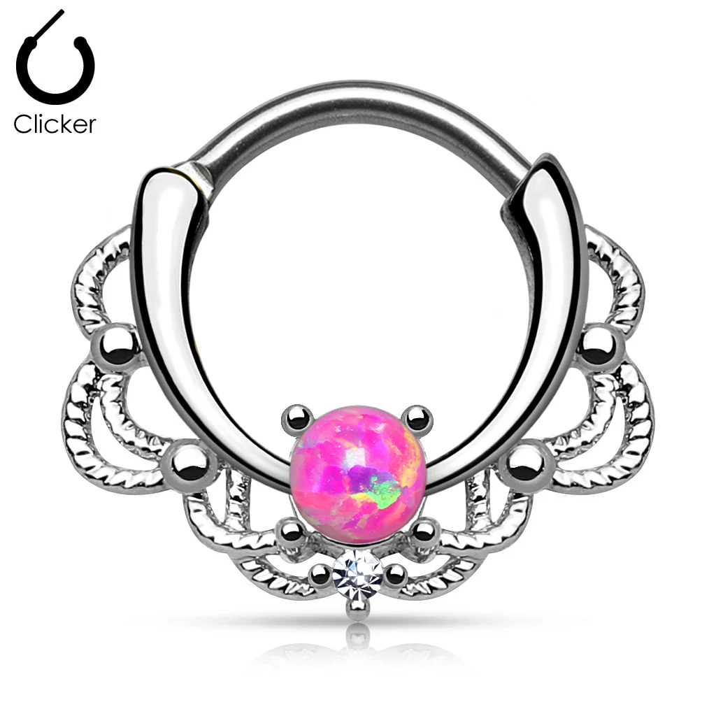 Tribal Lacey Opal Surgical Steel Septum Clicker Nose Ring - Image 4