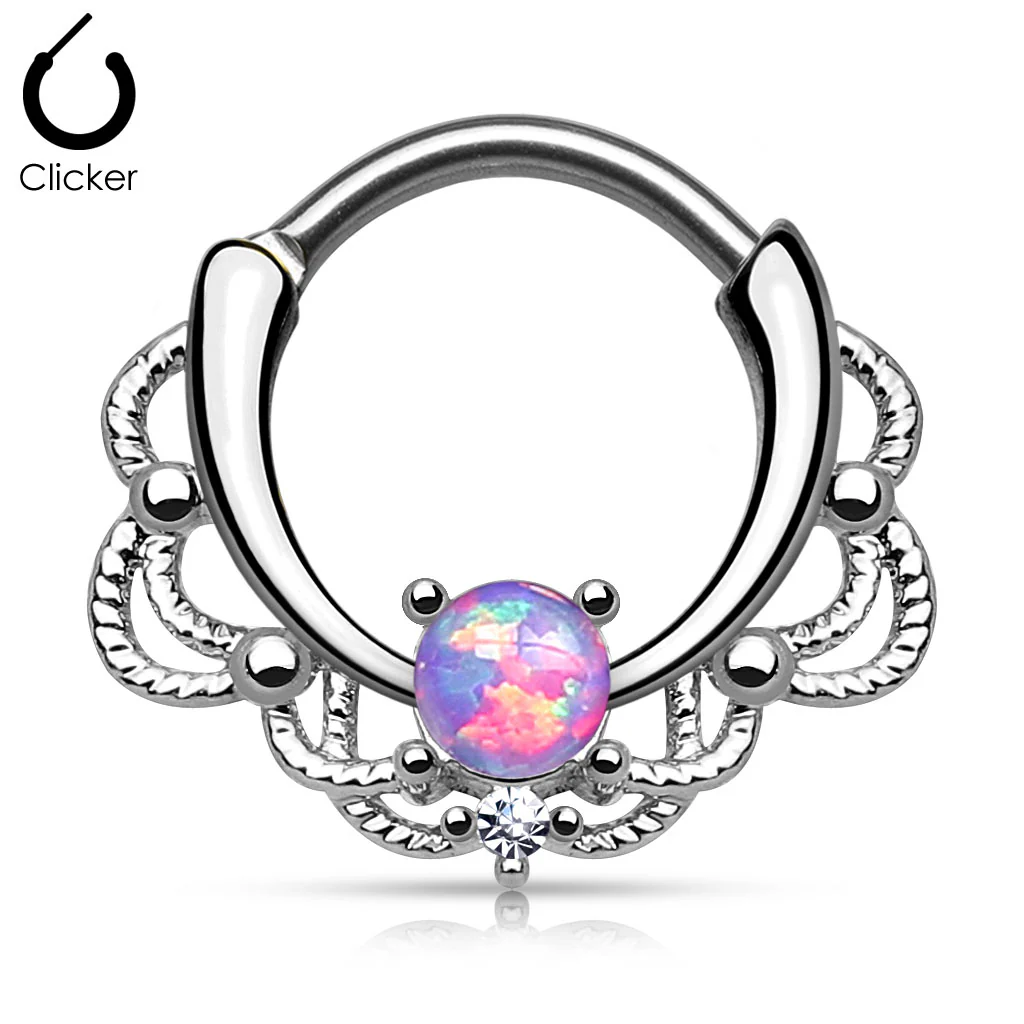 Tribal Lacey Opal Surgical Steel Septum Clicker Nose Ring - Image 5