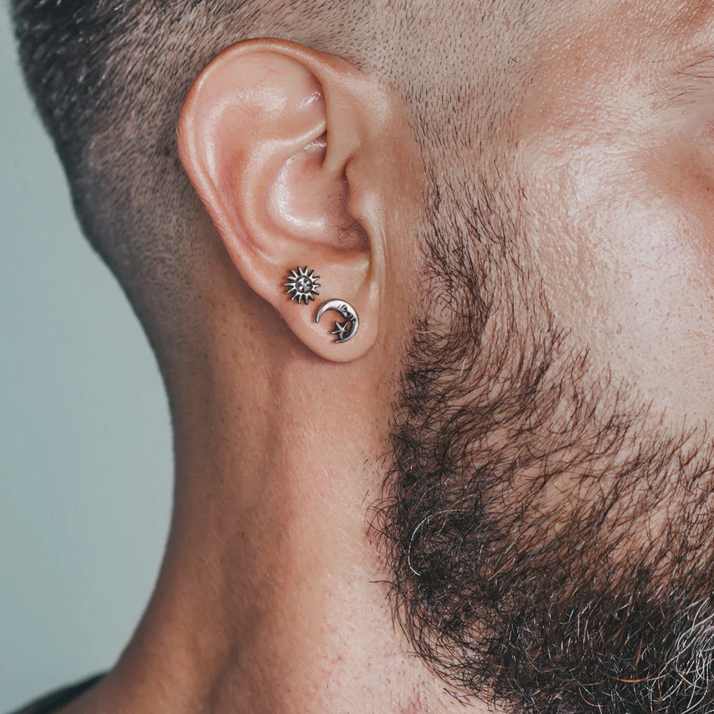 Tribal Sun Antique Silver Surgical Steel Ear Cartilage Helix Tragus Barbell - Image 2
