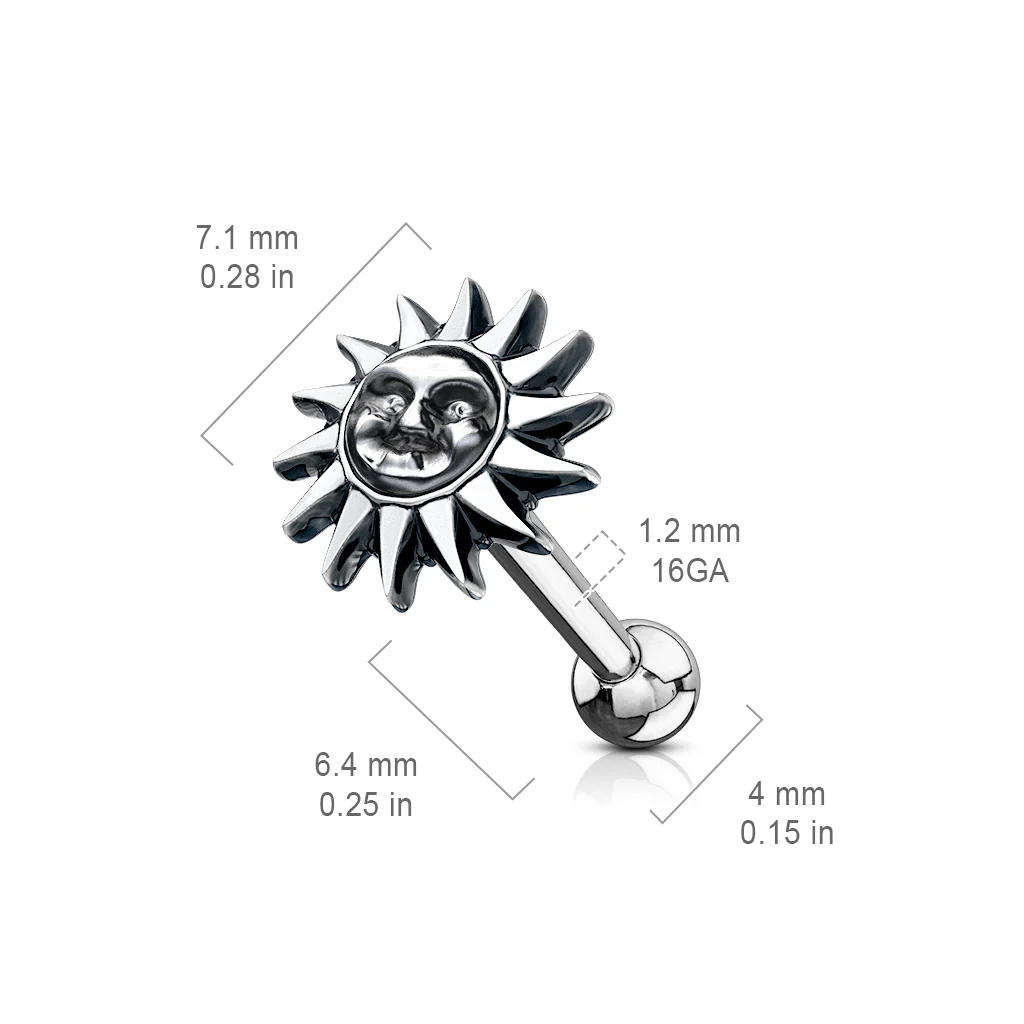 Tribal Sun Antique Silver Surgical Steel Ear Cartilage Helix Tragus Barbell - Image 3