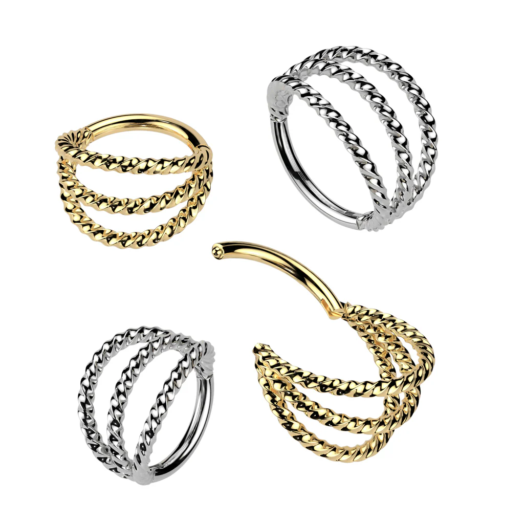 Triple Braided Hinged Segment Hoop Ring for Nose Lobe Helix - Image 4