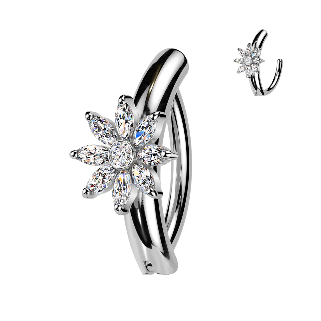 Marquise CZ Flower Center Hinged Comfortable Belly Button Ring - Image 2
