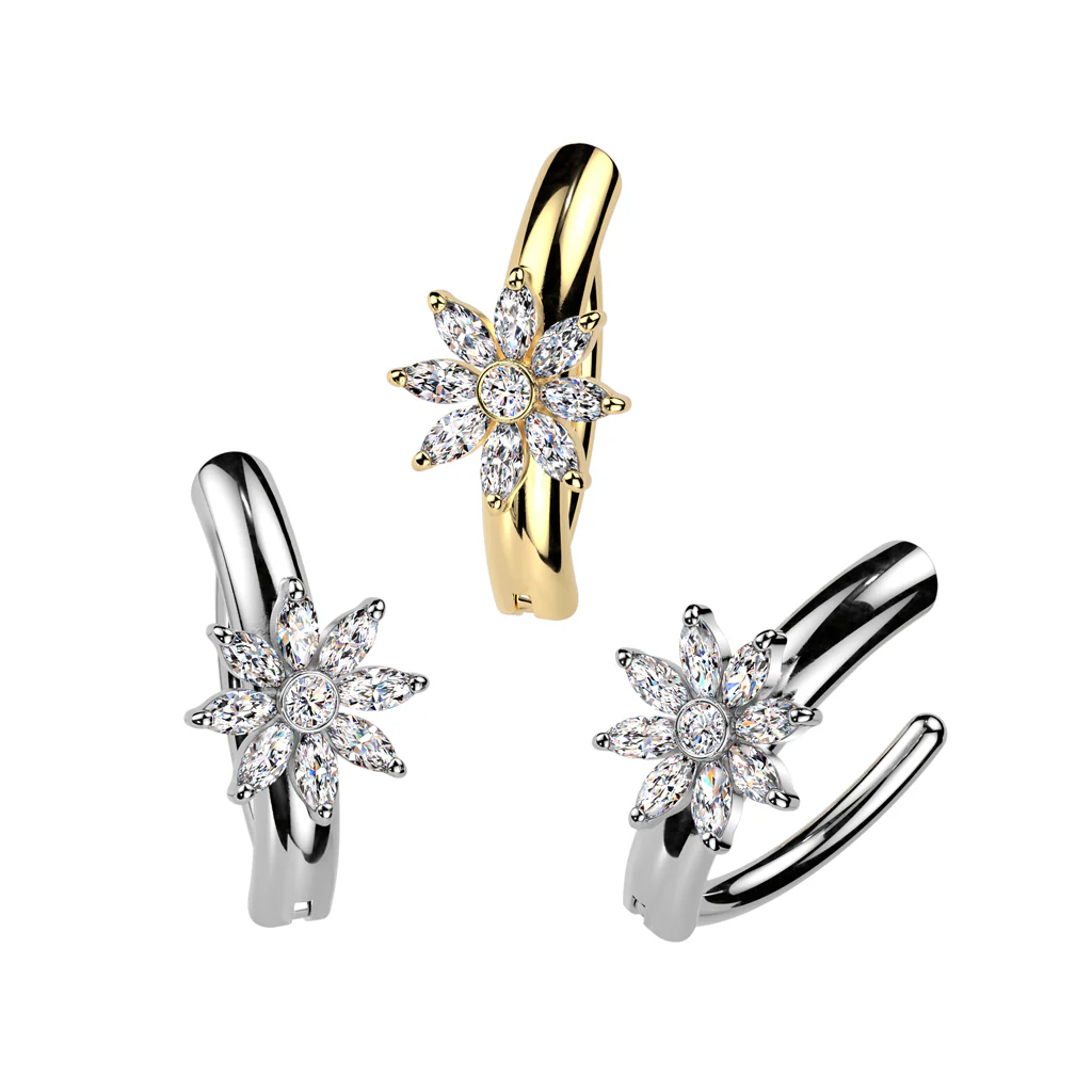 Marquise CZ Flower Center Hinged Comfortable Belly Button Ring - Image 3