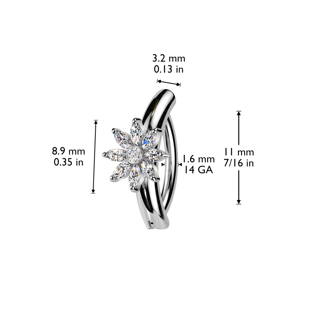 Marquise CZ Flower Center Hinged Comfortable Belly Button Ring - Image 4