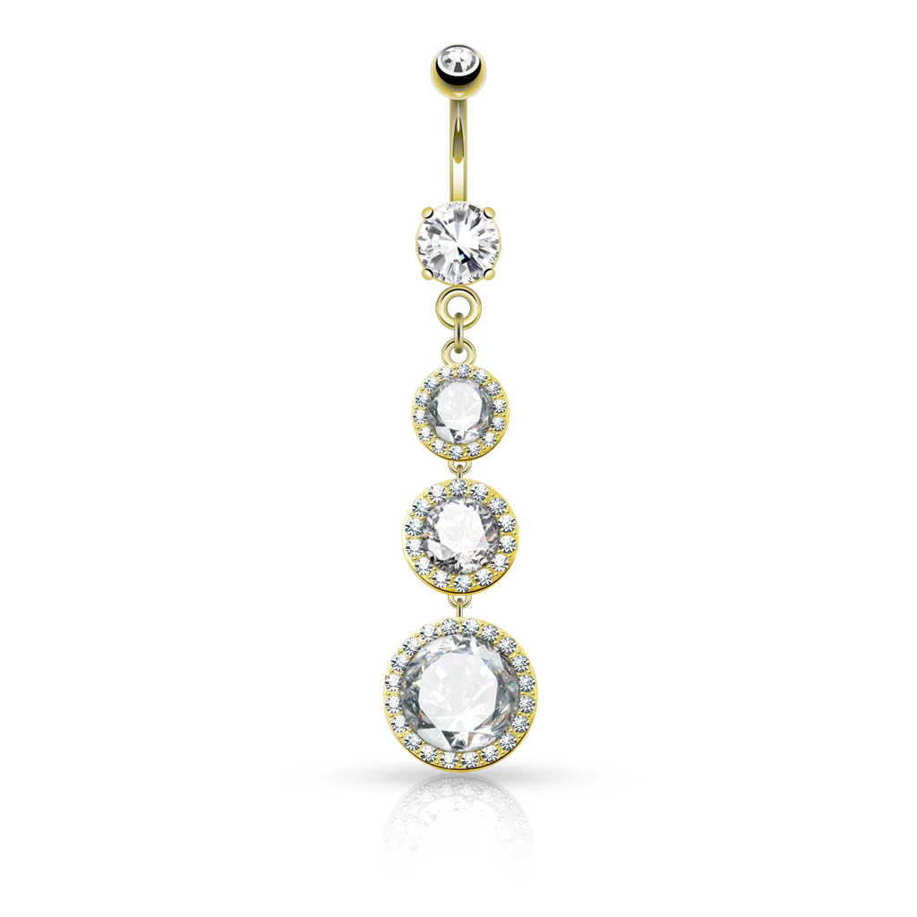 Triple CZ Paved around Large CZ Drops Surgical Steel Navel Belly Button Ring - Image 2