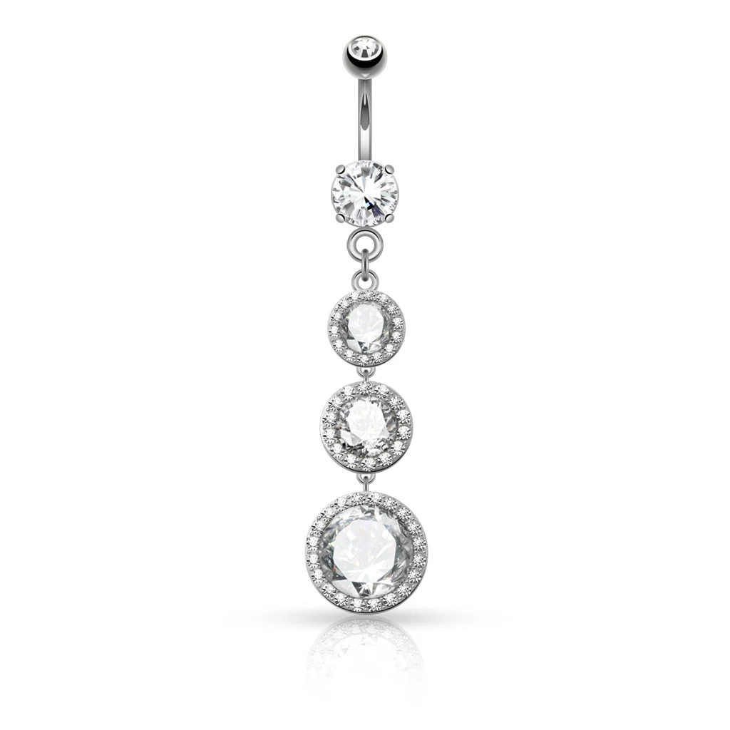 Triple CZ Paved around Large CZ Drops Surgical Steel Navel Belly Button Ring - Image 3
