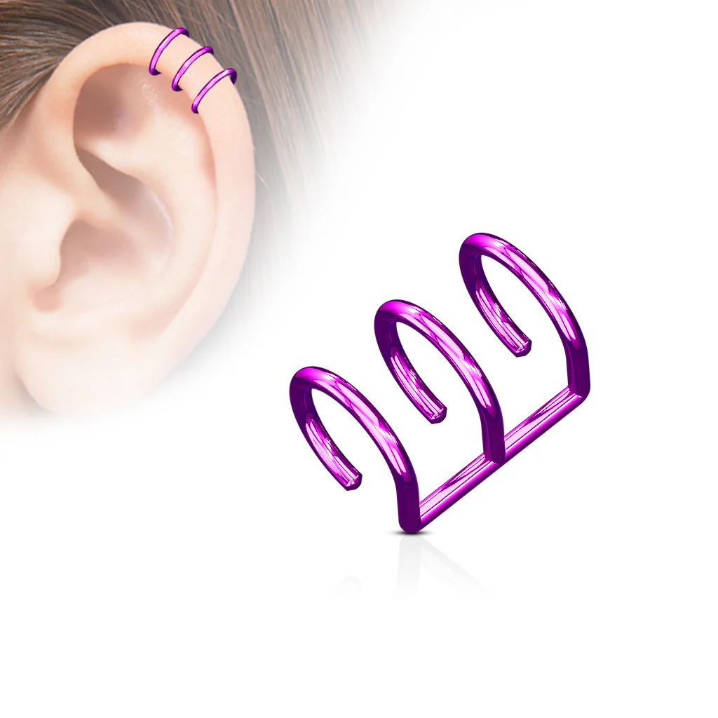 Triple Ring Fake Non Piercing Ear Helix Cuff Earring - Image 2