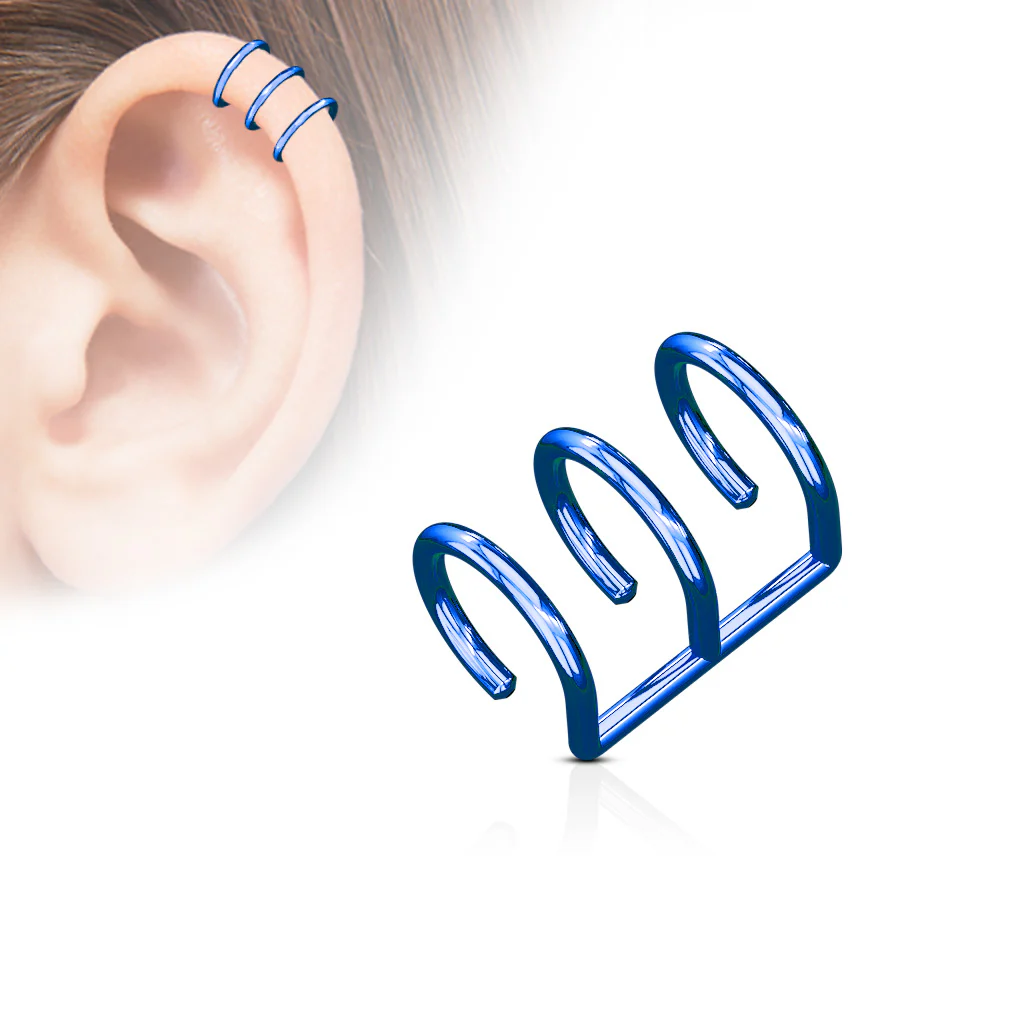 Triple Ring Fake Non Piercing Ear Helix Cuff Earring - Image 3