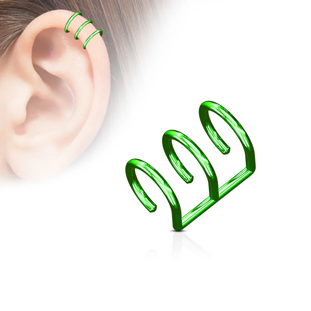 Triple Ring Fake Non Piercing Ear Helix Cuff Earring - Image 4