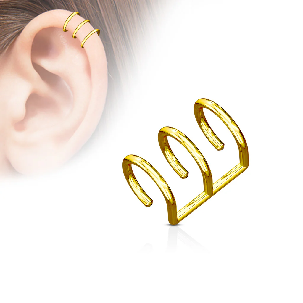 Triple Ring Fake Non Piercing Ear Helix Cuff Earring - Image 5