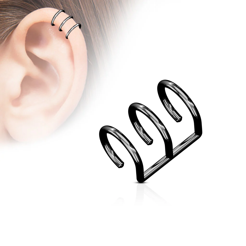 Triple Ring Fake Non Piercing Ear Helix Cuff Earring - Image 6