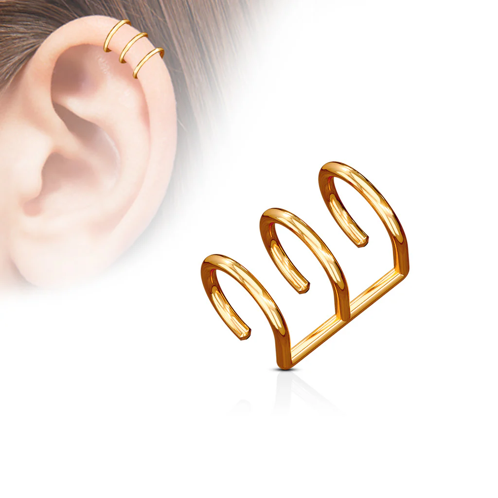 Triple Ring Fake Non Piercing Ear Helix Cuff Earring - Image 7