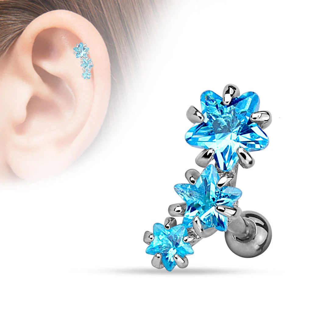 Triple Star CZ Set 316L Surgical Steel Tragus Helix Ear Cartilage - Image 3