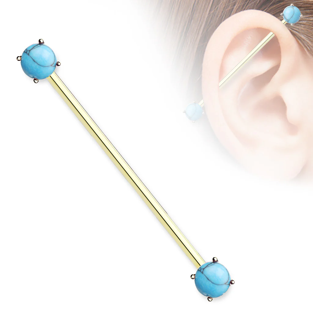 Turquoise Ends Surgical Steel Industrial Barbells - Image 2