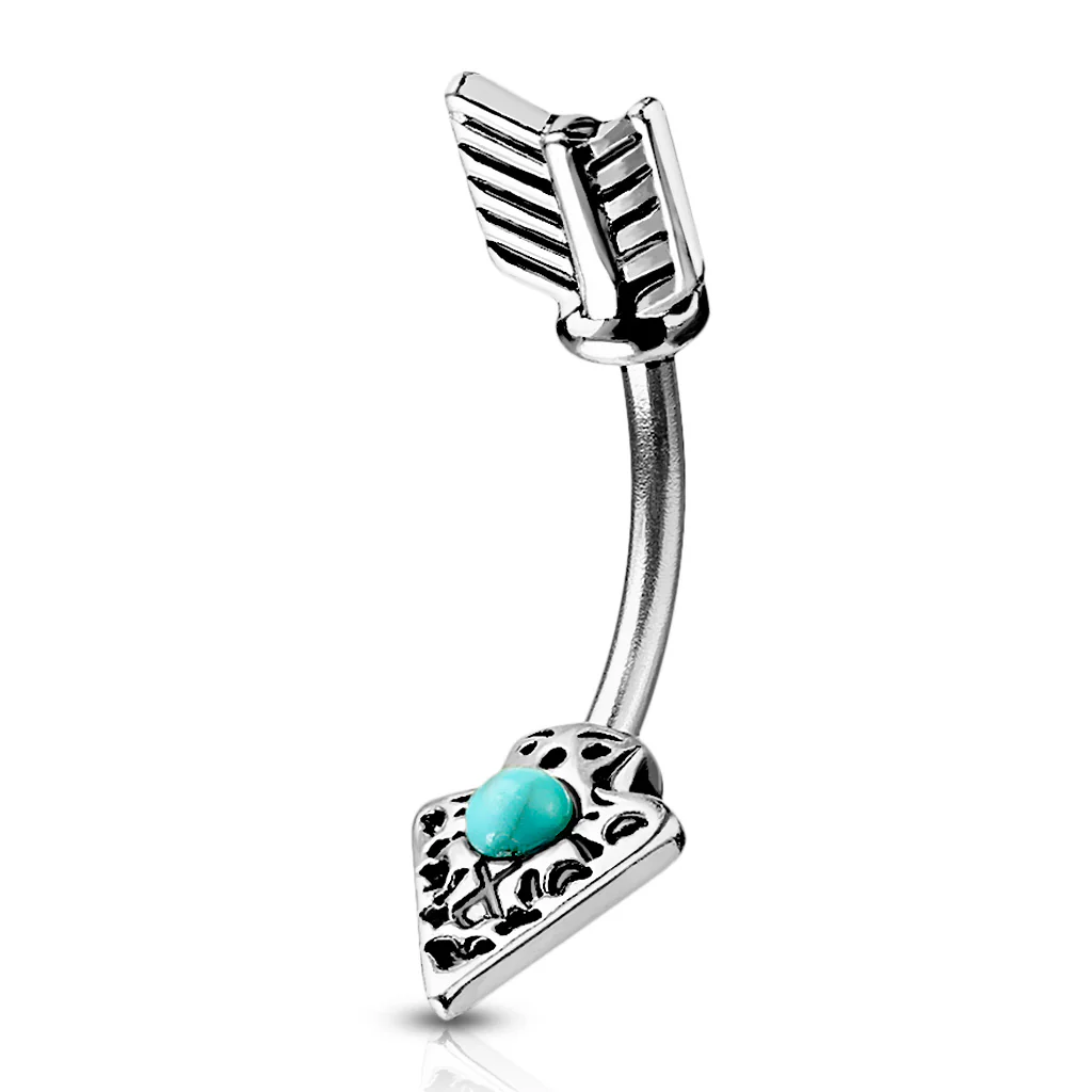 Turquoise Tribal Arrow Surgical Steel Navel Belly Button Ring - Image 2