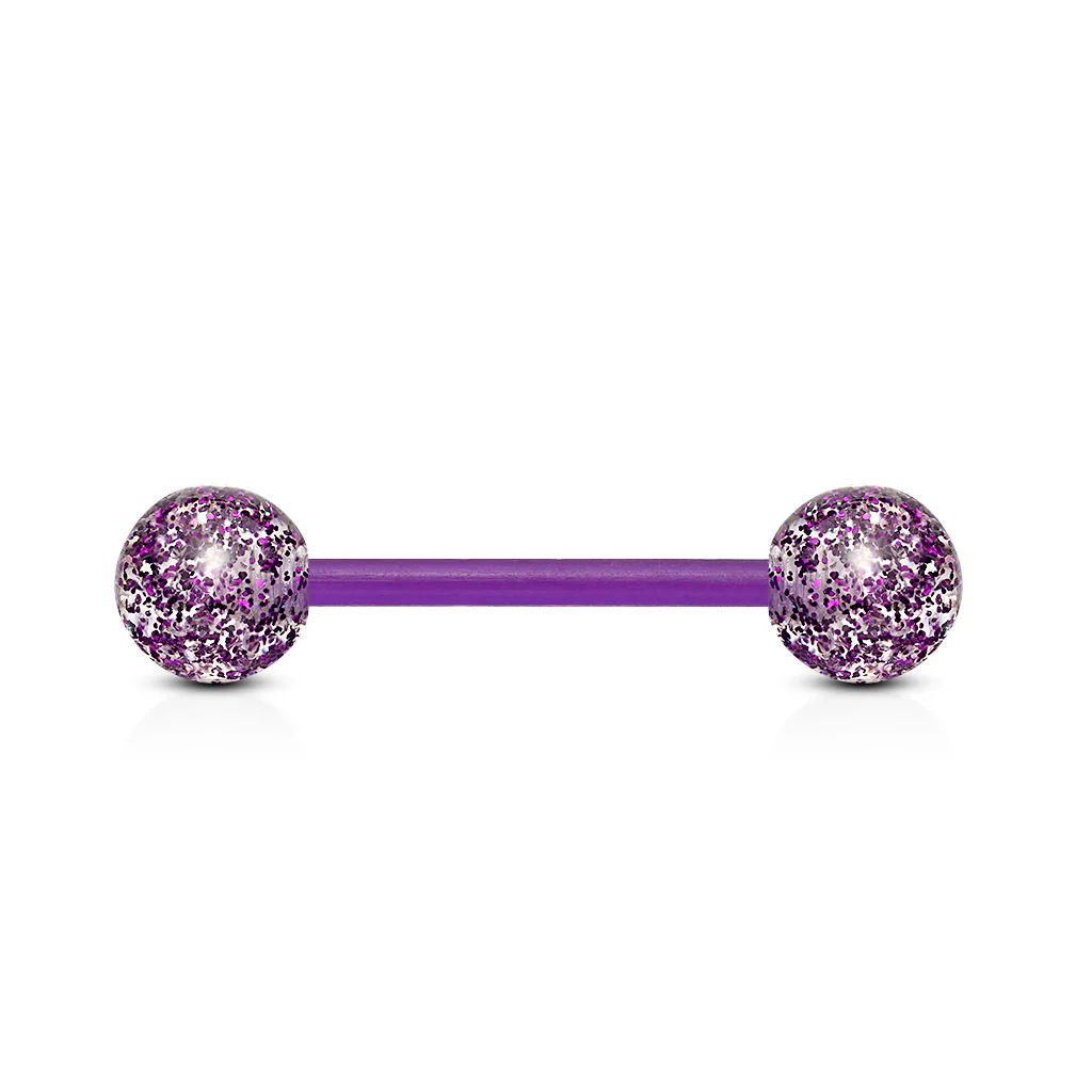 Ultra Glitter Acrylic Ball BioFlex Flexible Barbell Tongue Rings Nipple Rings - Image 2