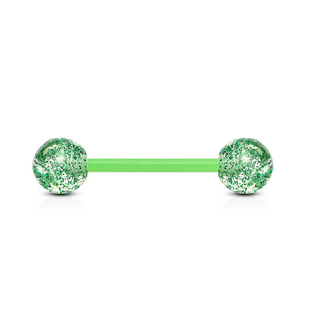 Ultra Glitter Acrylic Ball BioFlex Flexible Barbell Tongue Rings Nipple Rings - Image 4