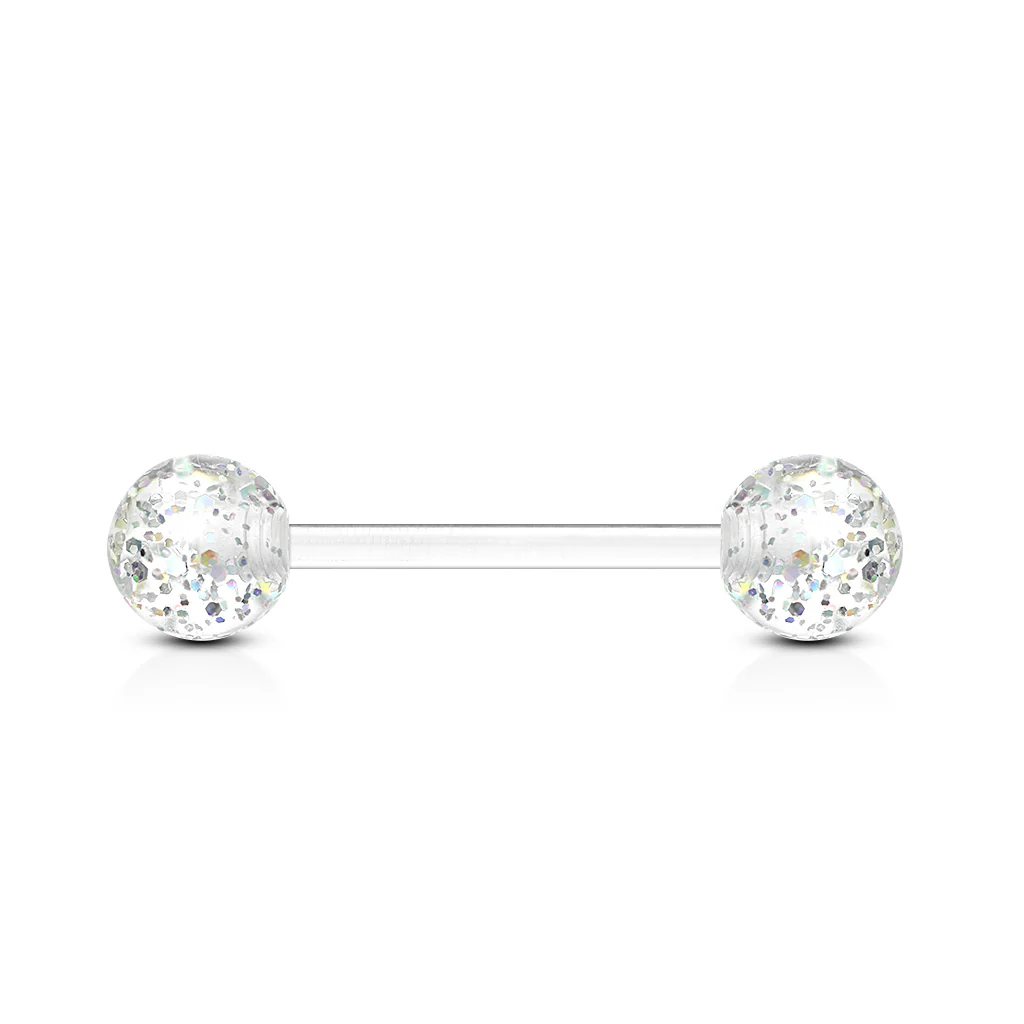 Ultra Glitter Acrylic Ball BioFlex Flexible Barbell Tongue Rings Nipple Rings - Image 8