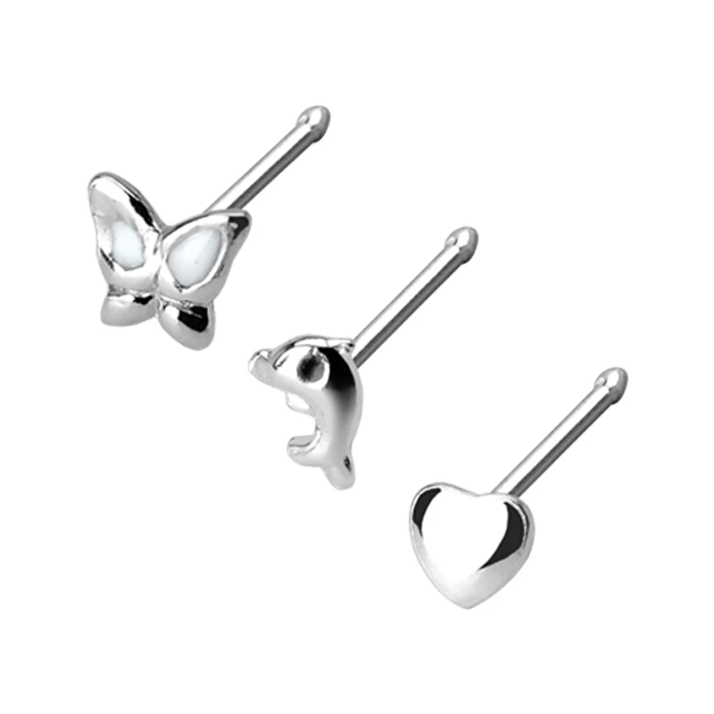 Value Pack 3 pcs .925 Sterling Silver Nose Stud Rings - Image 2