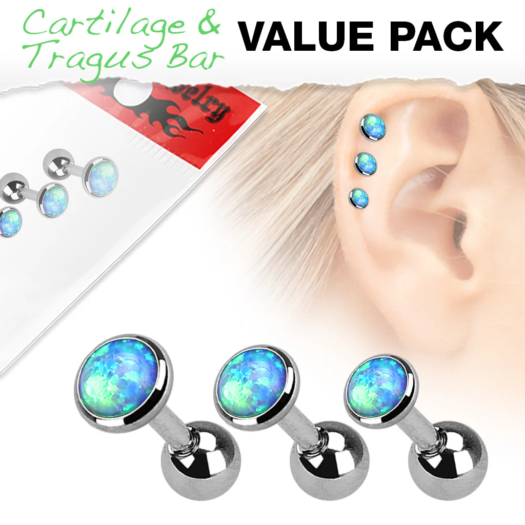 Value Pack 3 Pcs Opal Cartilage Tragus Helix Barbell Studs - Image 2