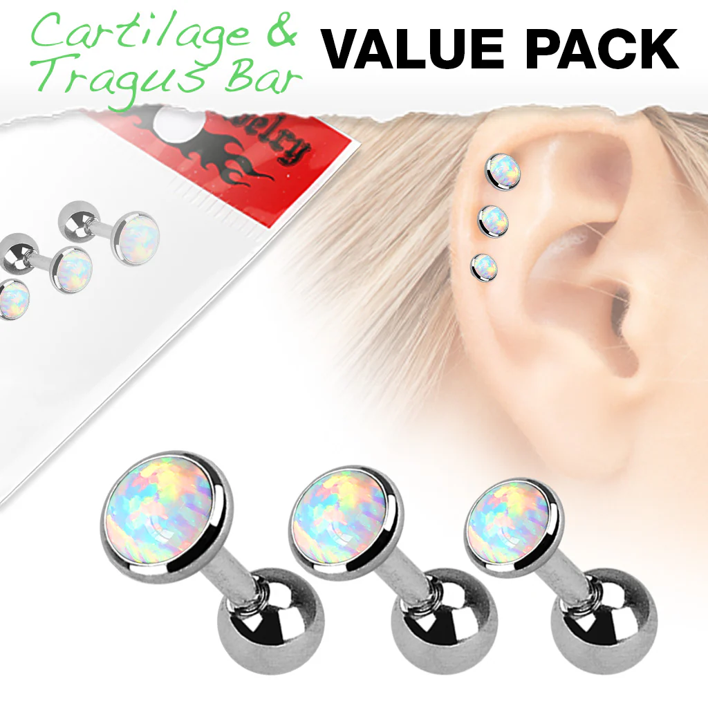 Value Pack 3 Pcs Opal Cartilage Tragus Helix Barbell Studs - Image 3