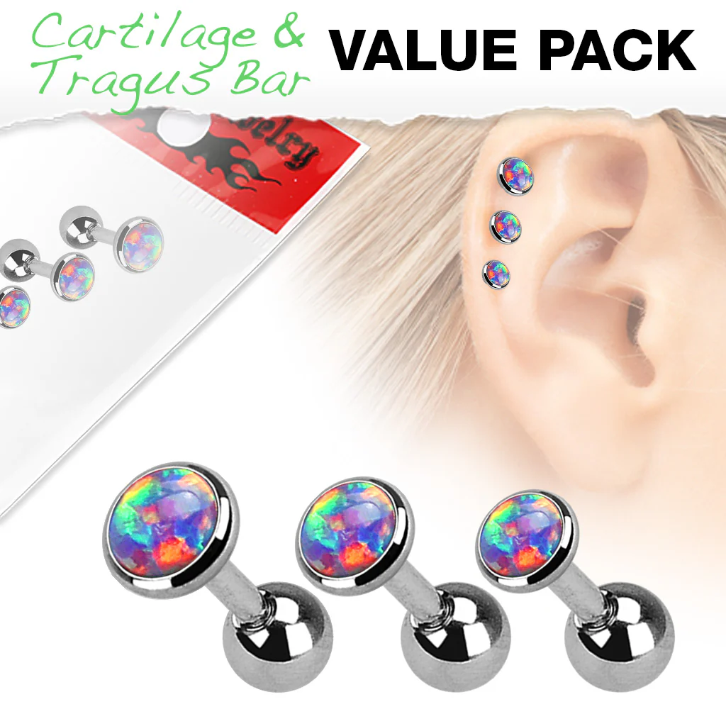Value Pack 3 Pcs Opal Cartilage Tragus Helix Barbell Studs - Image 4