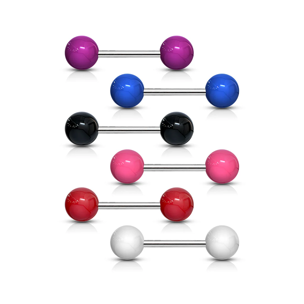 Value Pack 6 Pcs Plain UV Acrylic Ball Surgical Steel Barbell Tongue Rings - Image 2