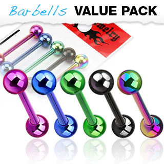 Value Pack 5 Pcs Titanium IP Over Surgical Steel Barbell Tongue Rings - Image 3