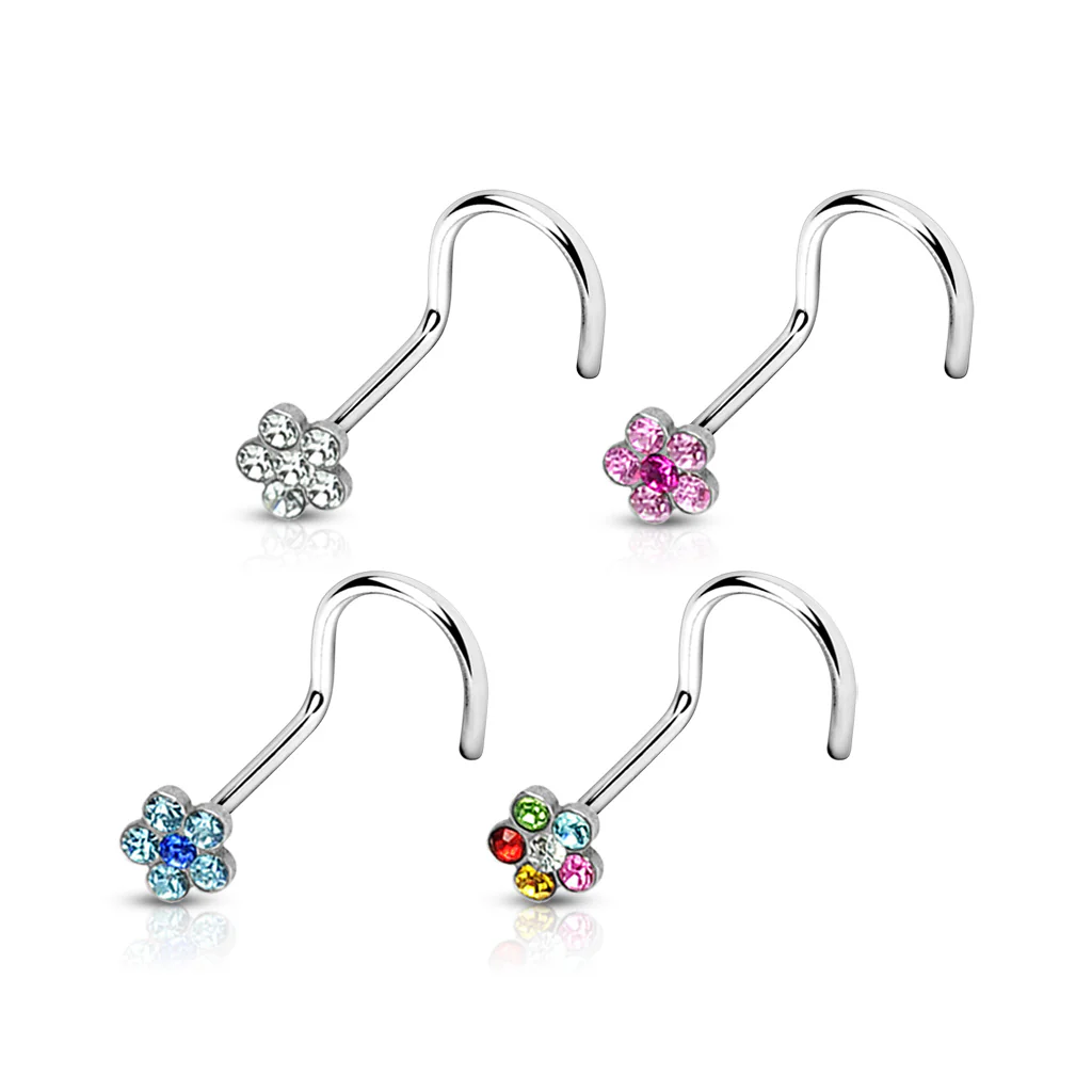 Value Pack Of 4 Pcs Surgical Steel 6 CZ Flower Nose Screws - Image 2