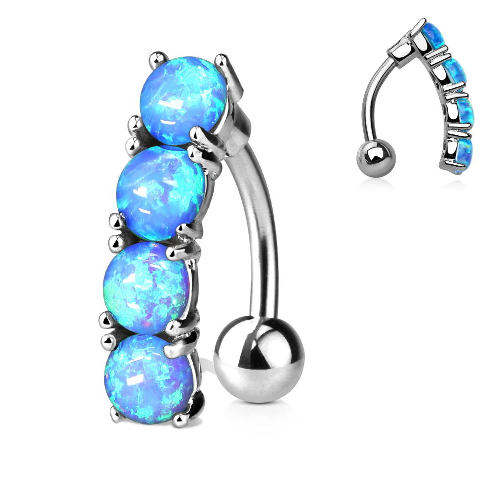 Vertical Drop Top Down Opal Set Belly Button Navel Rings - Image 2
