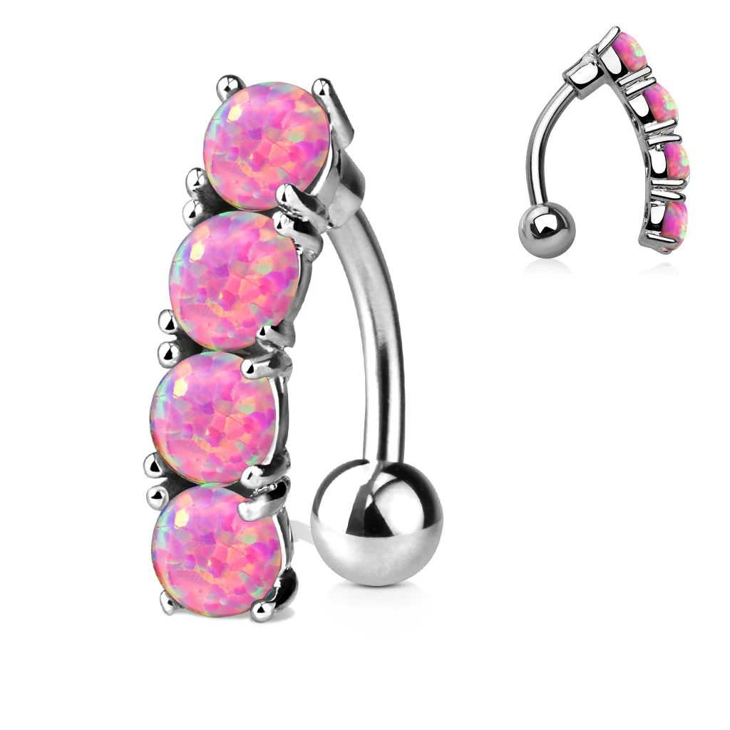 Vertical Drop Top Down Opal Set Belly Button Navel Rings - Image 3
