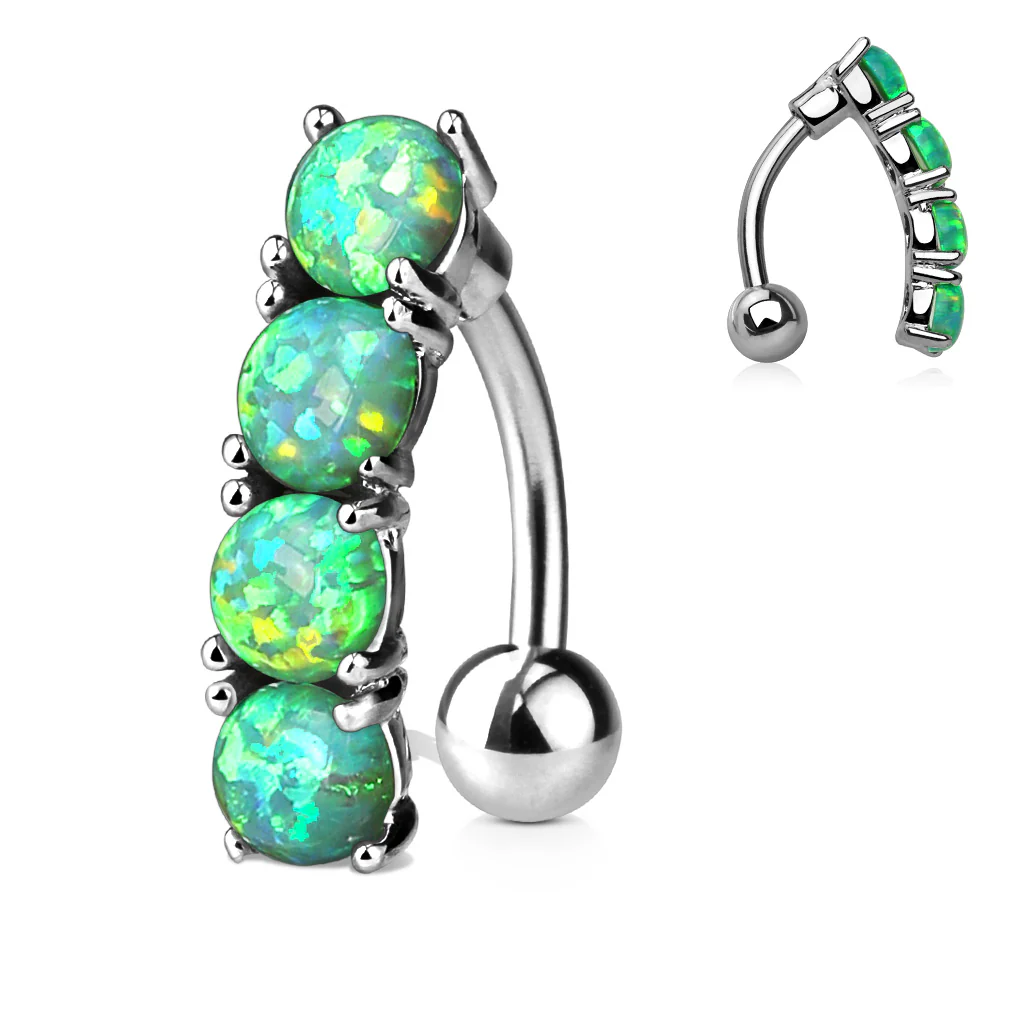Vertical Drop Top Down Opal Set Belly Button Navel Rings - Image 4