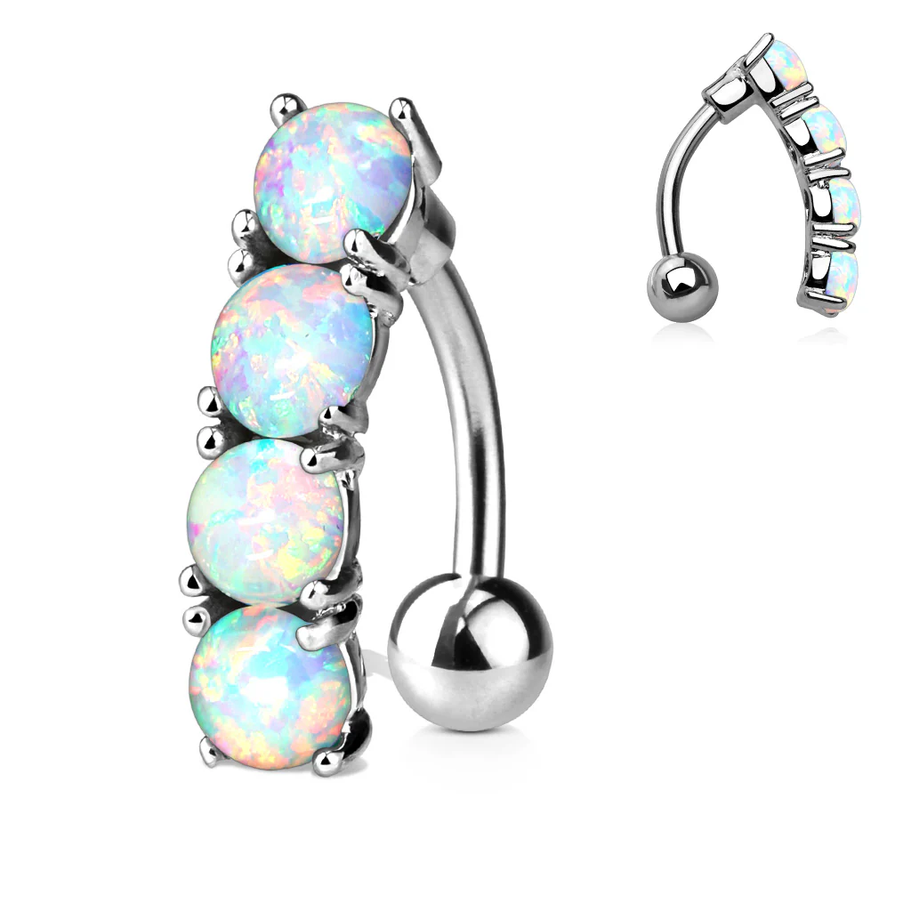 Vertical Drop Top Down Opal Set Belly Button Navel Rings - Image 5
