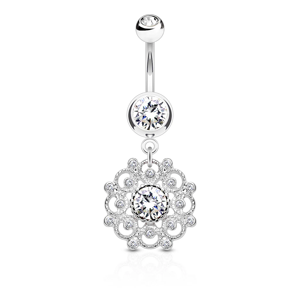 Vintage Filigree CZ Dangle Belly Button Navel Rings - Image 3