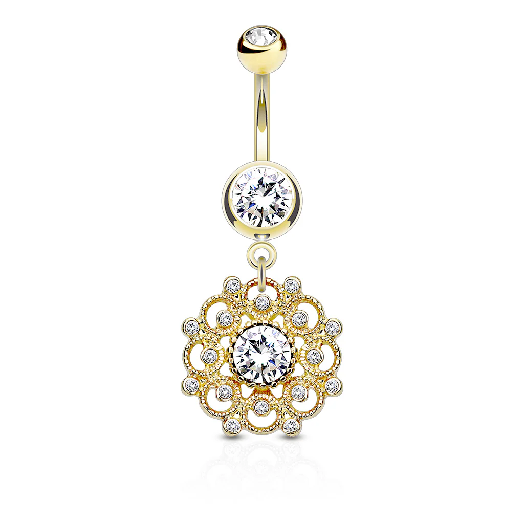 Vintage Filigree CZ Dangle Belly Button Navel Rings - Image 4