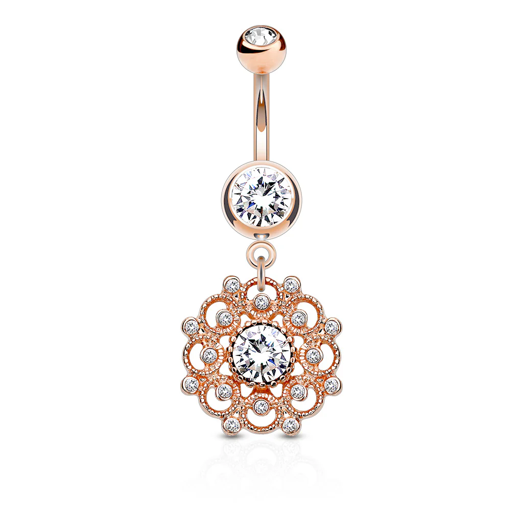 Vintage Filigree CZ Dangle Belly Button Navel Rings - Image 5