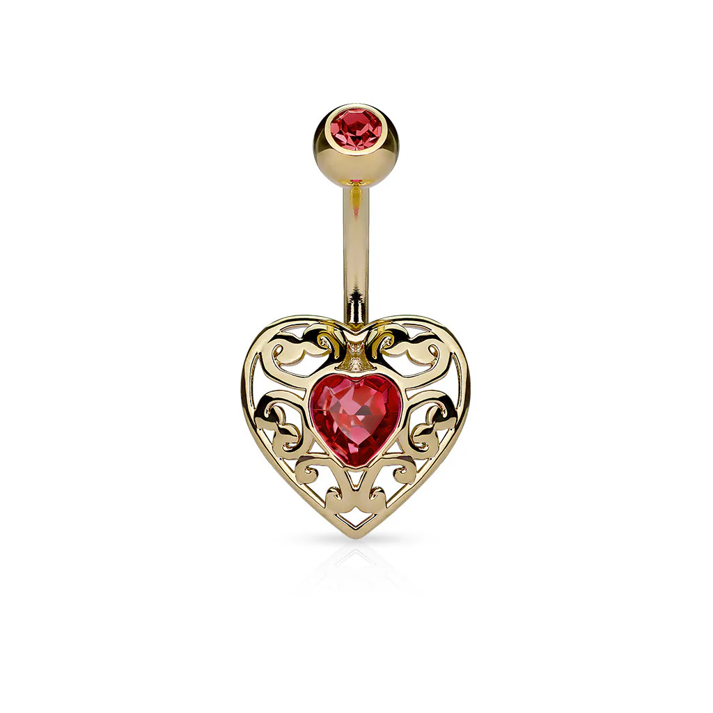 Vintage Filigree Heart CZ Surgical Steel Belly Button Navel Rings - Image 3