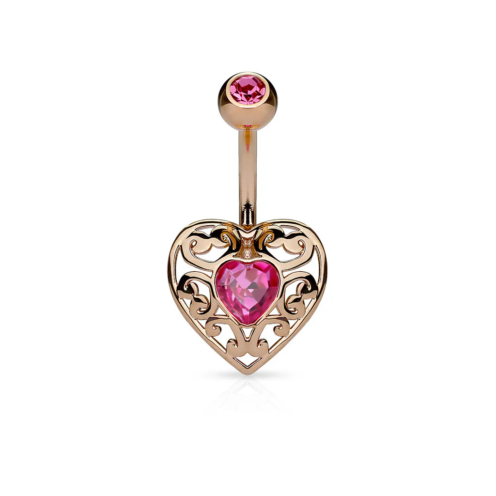 Vintage Filigree Heart CZ Surgical Steel Belly Button Navel Rings - Image 4