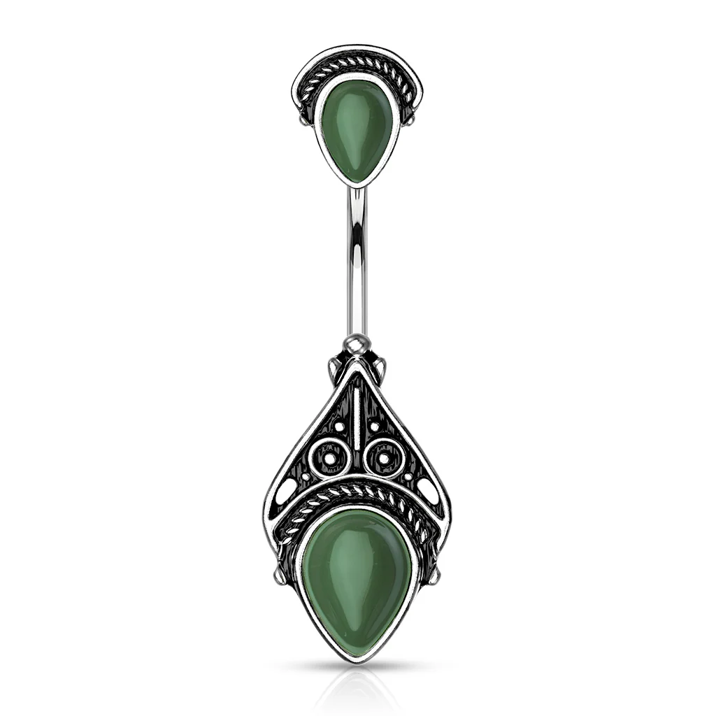 Vintage Filigree Semi Precious Stone Navel Belly Button Ring - Image 2