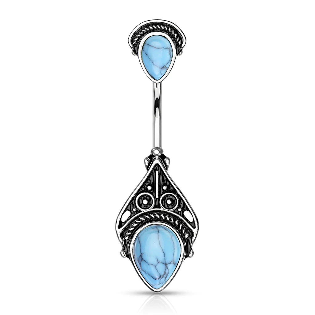 Vintage Filigree Semi Precious Stone Navel Belly Button Ring - Image 3