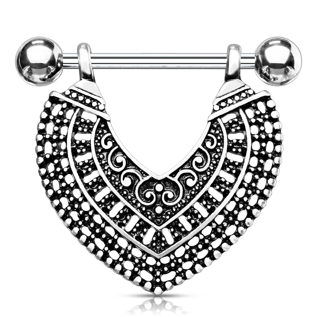 Vintage Heart Dangle Surgical Steel Barbell Nipple Rings - Image 3