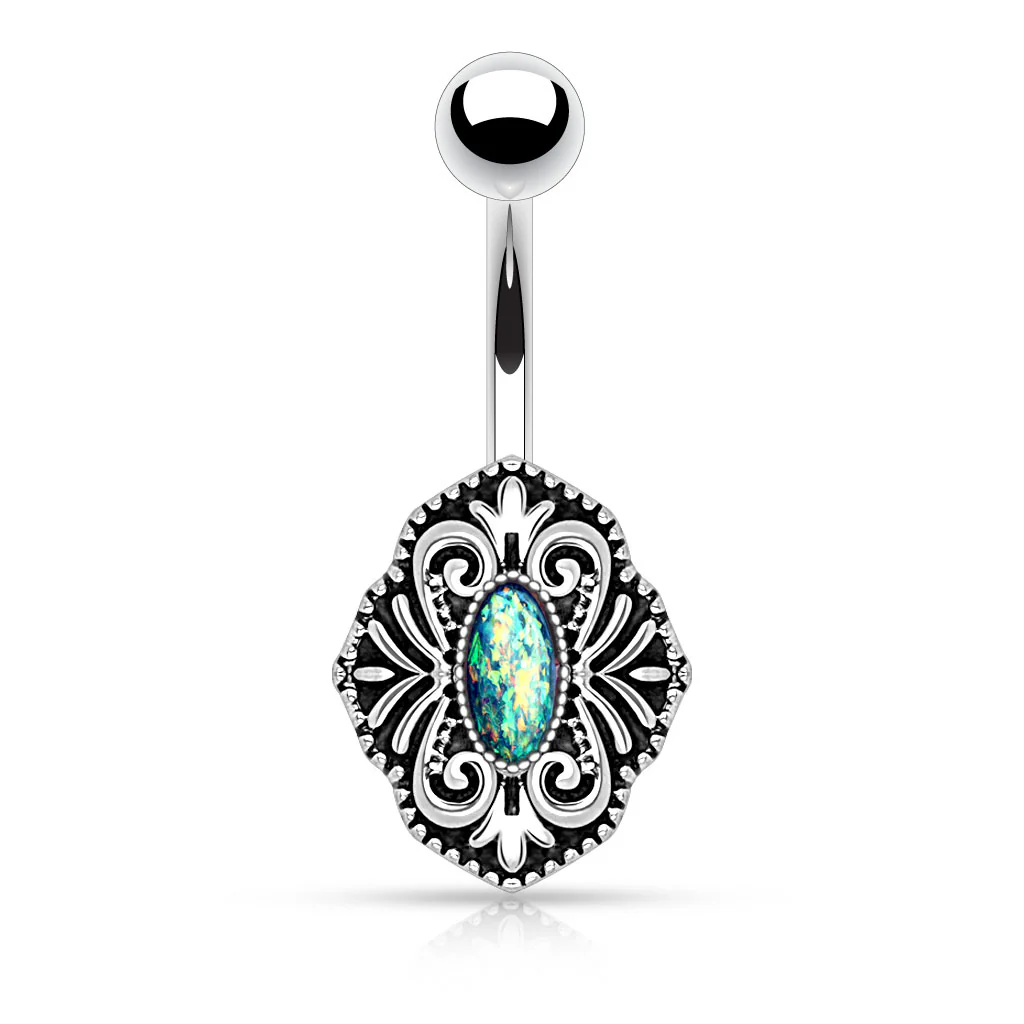 Vintage Tribal Opal Surgical Steel Belly Button Navel Rings - Image 2