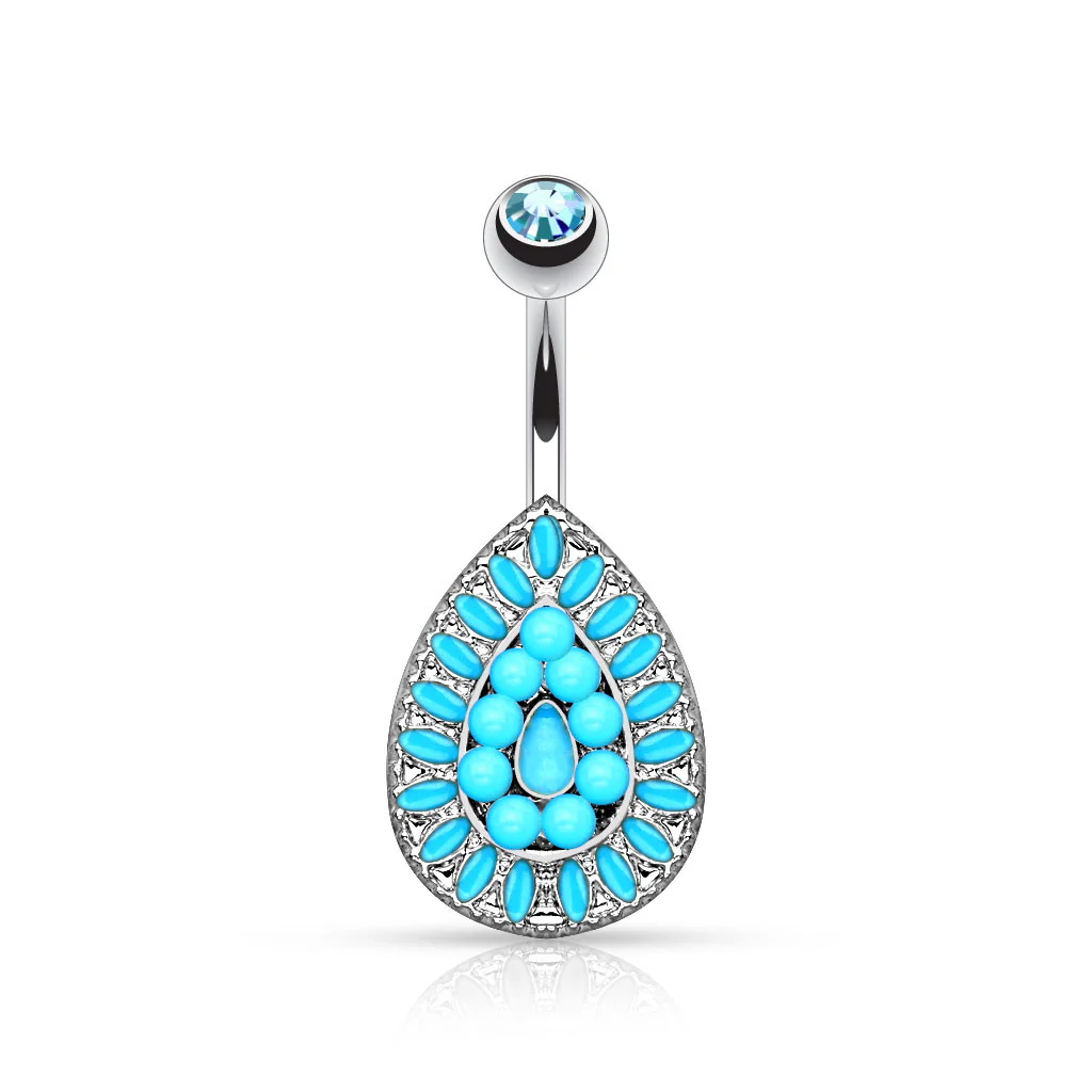 Vintage Turquoise Bead Teardrop Surgical Steel Navel Belly Button Ring