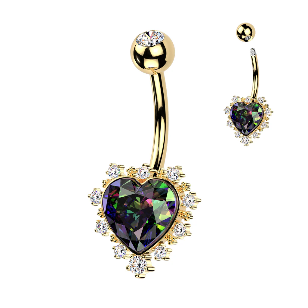 VM Color CZ Pave Around the Hearts Belly Button Ring