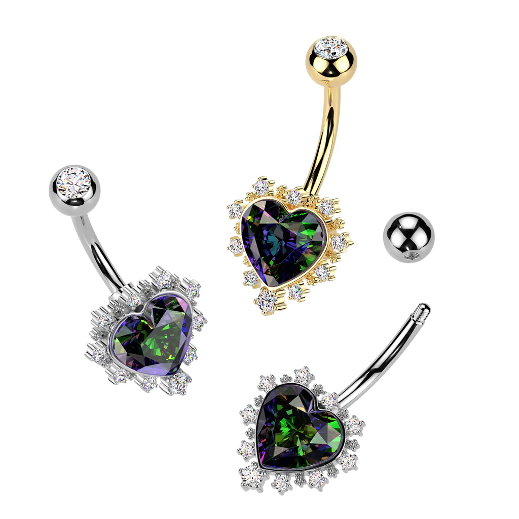 VM Color CZ Pave Around the Hearts Belly Button Ring - Image 3