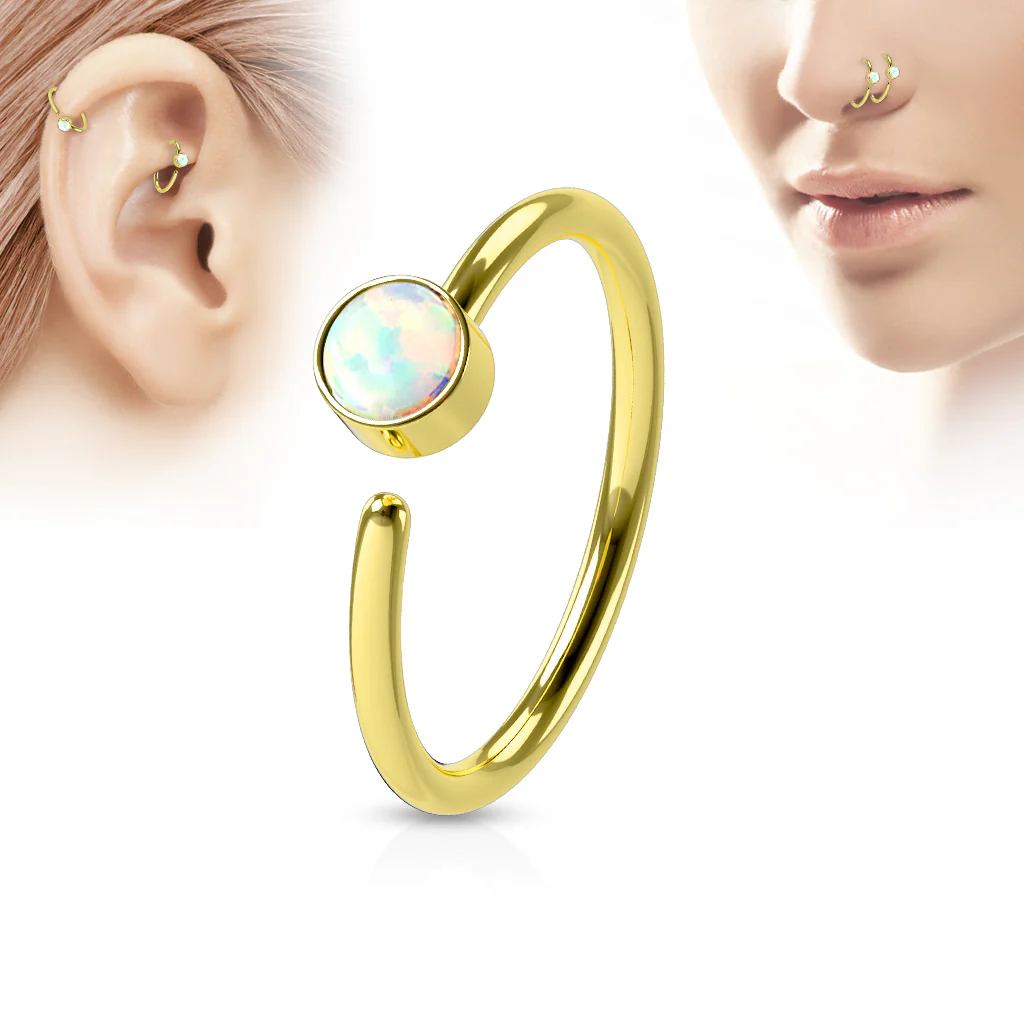 White Opal Ear Cartilage Daith Helix Tragus Nose Rings - Image 2