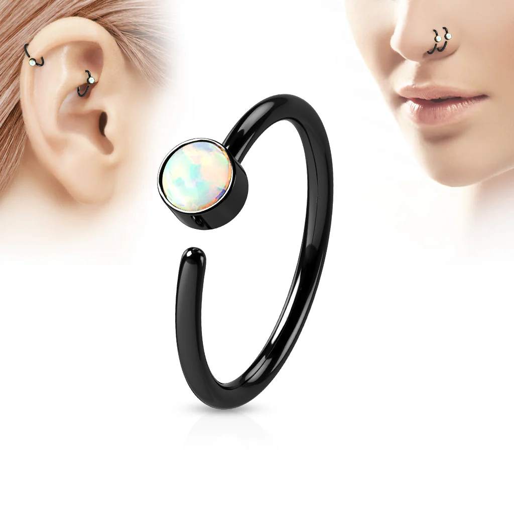 White Opal Ear Cartilage Daith Helix Tragus Nose Rings - Image 3
